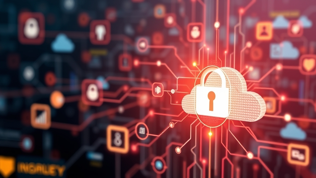 Illustrazione di un sistema di sicurezza digitale con elementi AI e cloud