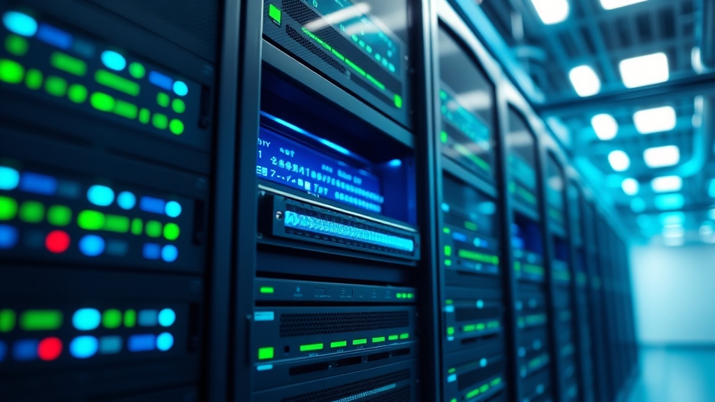 Server rack di data center con luci blu e verde