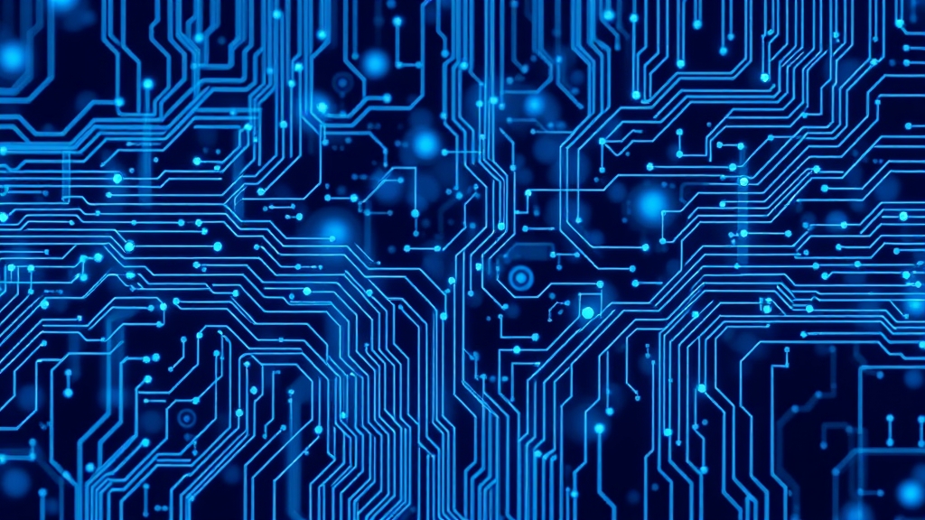 Abstract digital automation with circuit patterns, blue tones, 16:9