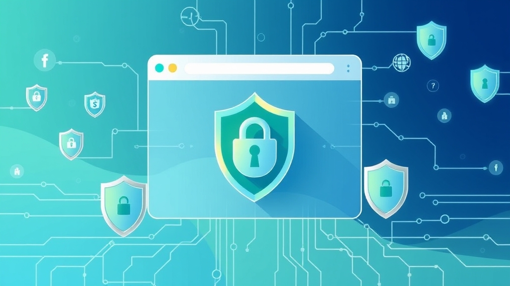 Illustrazione tecnologica di sicurezza informatica con interfaccia browser e protezione dati