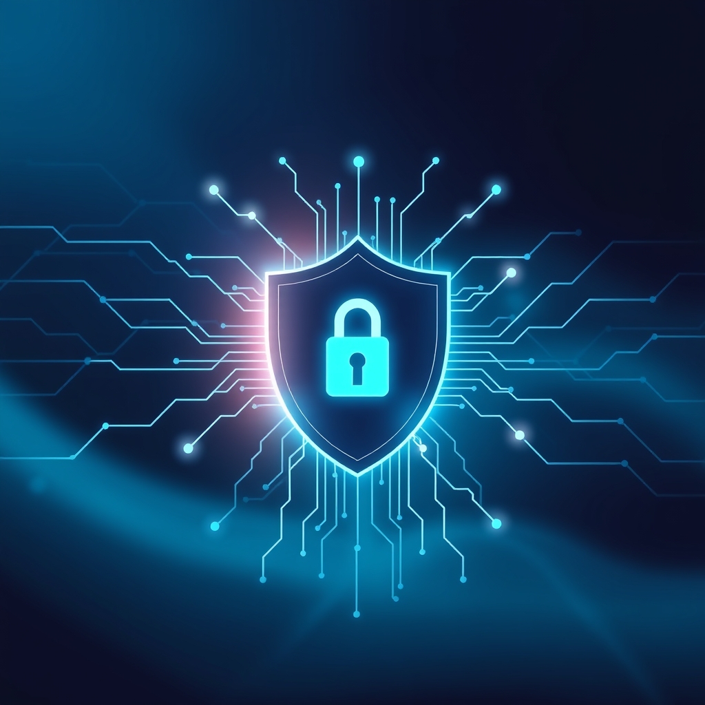 Rappresentazione concettuale di intelligenza artificiale applicata alla cybersecurity con elementi visivi di protezione dati