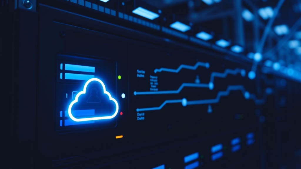 server di backup cloud con icone luminose