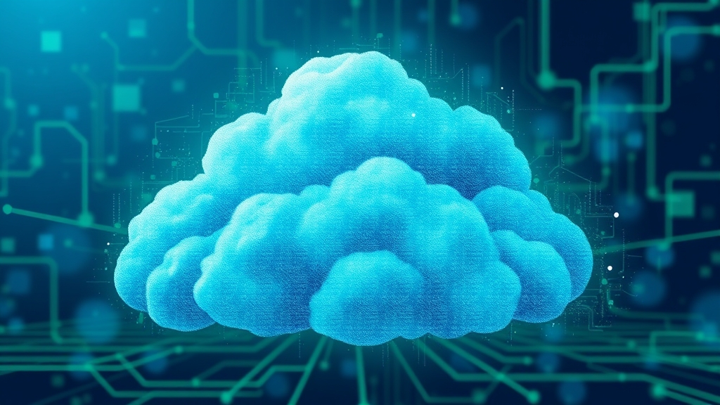 Illustrazione di un server cloud stilizzato con nuvole di dati