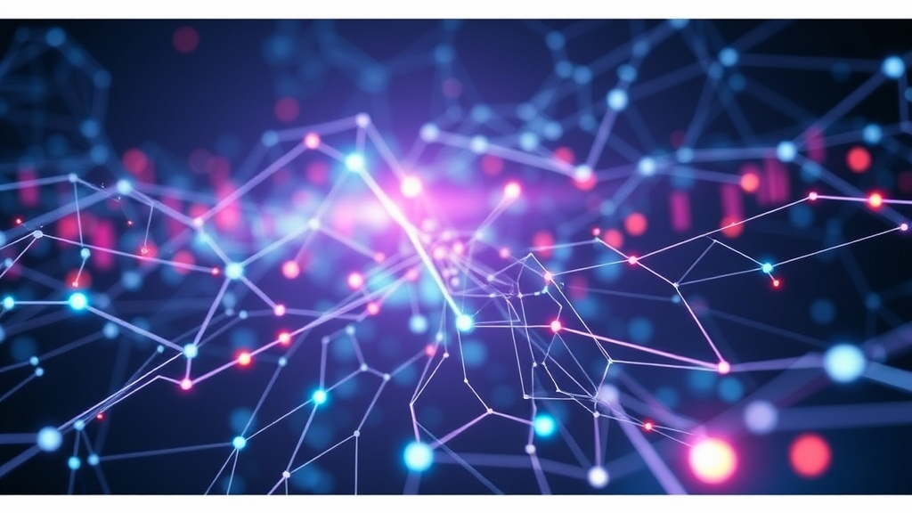 abstract digital network with flowing data streams, 16:9, tech magazine style, no text, no logos, no realistic faces