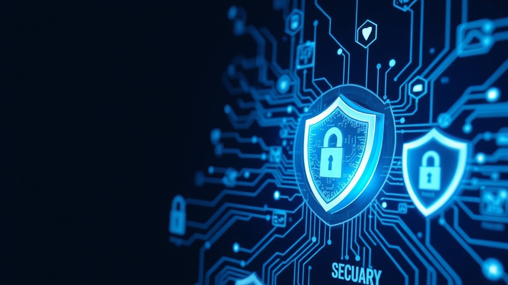 Illustrazione tecnologica di sicurezza aziendale con elementi di AI e protezione dati